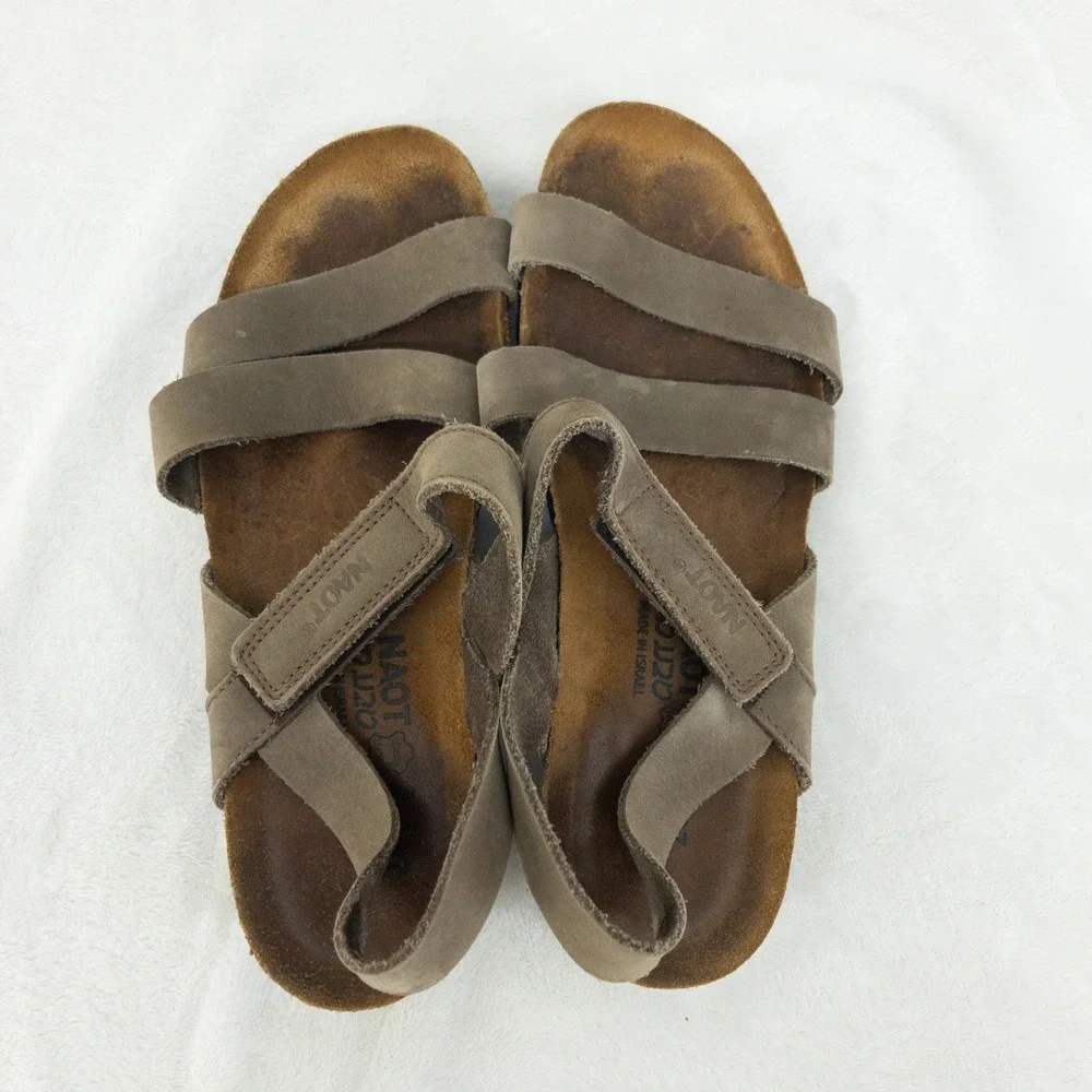 Naot‎ Kayla Sandals Womens US 6 EU 37 Gray Leather Cork Adjustable Straps